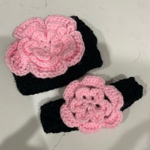 Home Made Handmade Crochet Infant Baby Hat and Headband Newborn-3 months